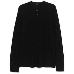 James Perse Long-Sleeve Henley T-Shirt In Soft Black Cotton - NWT